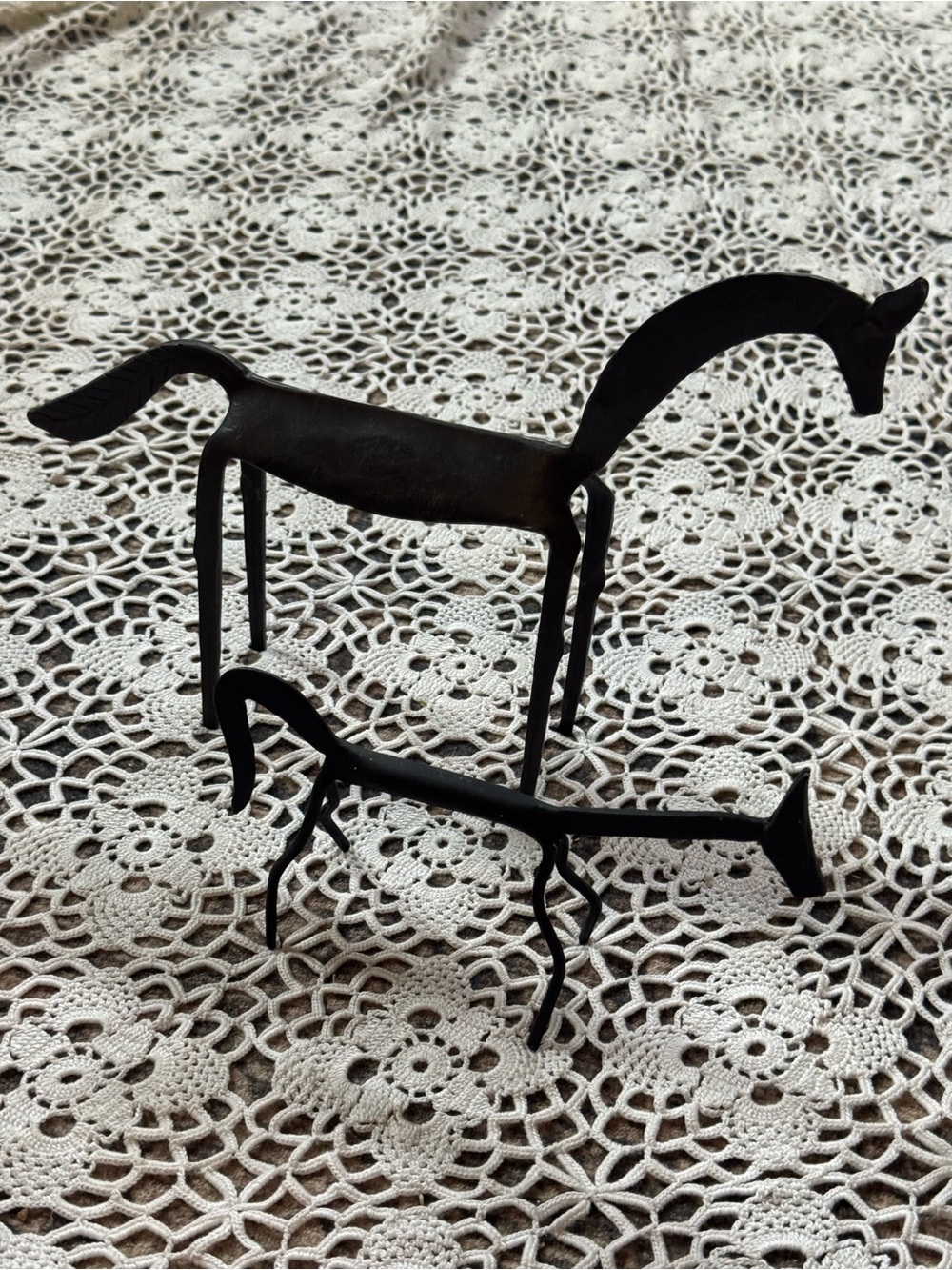 Handcrafted Black Metal Horse Sculptures - Set of 2
